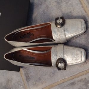 New Coach shoes loafers silver Jade signature block heel size 6B